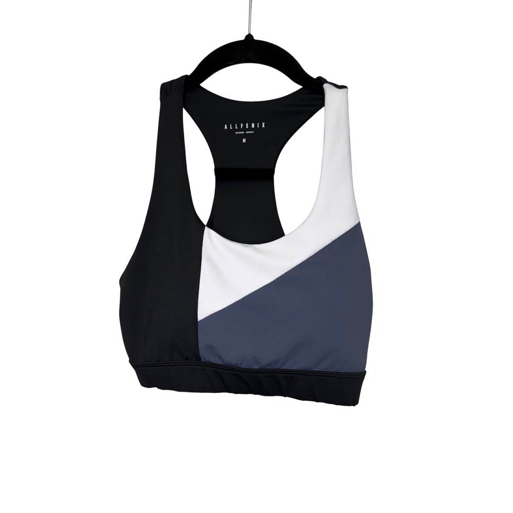 Allfenix Womens Colorblock Racerback Sports Bra Black‎ White Blue Size M